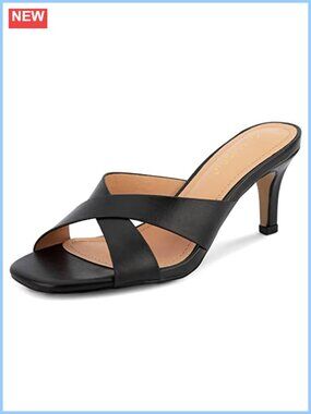 Kitten Heel Sandals Square Open Toe Cross Strap Slip On 2.5 Inch